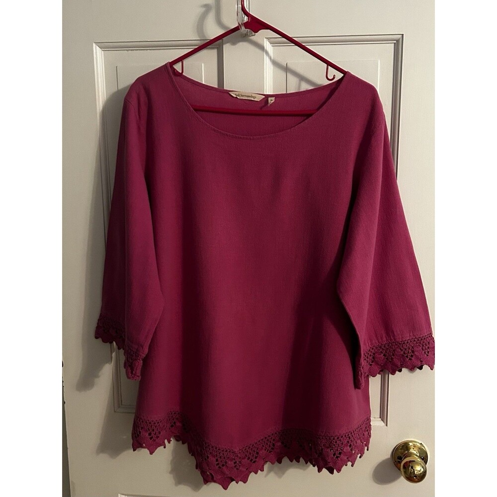 Soft Surroundings Bundle Of 2  Cotton Plus Size 1X Tops With Crocheted Edging
